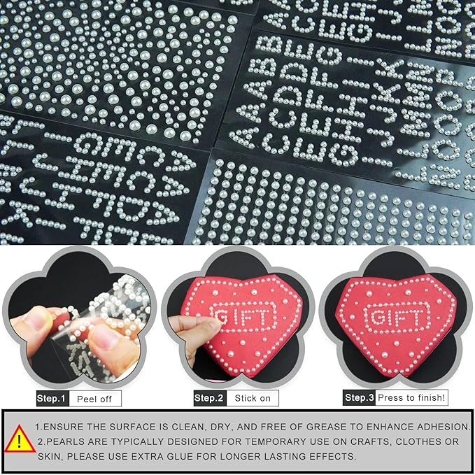 570 Pcs Pearl Stickers Craft Pearls, Self Adhesive Small Alphabet Letter Stickers for Grad Caps, Crafts, Stick On Pearls for Scrapbook, Crafting, Hair Face Makeup