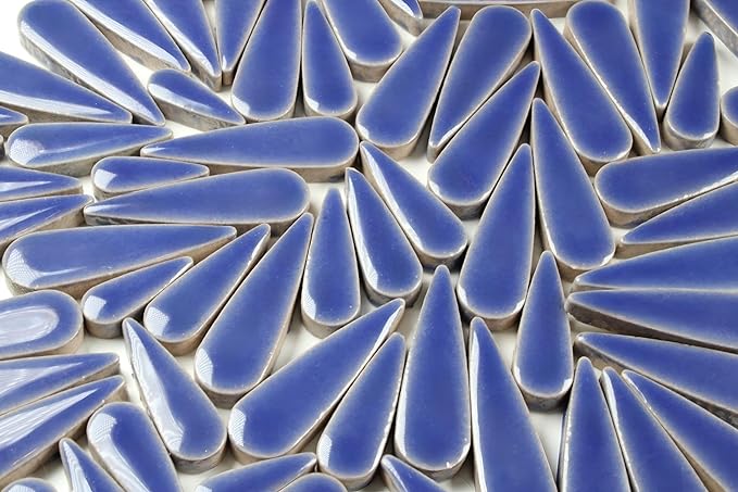 200g Petal Droplet Shaped Ceramic Mosaic Tiles for Crafts, Vibrant Colors, Ceramic Tiles for Mosaic Making Kits, DIY Arts and Crafts (Blue)