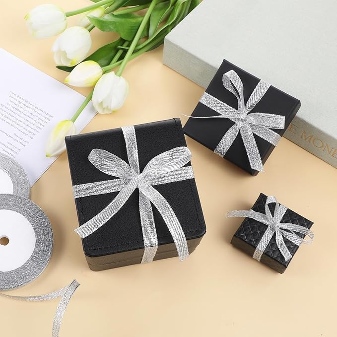 3/8 Inch Silver Glitter Ribbon 50yard (2rolls) Sparkly Metallic Fabric Ribbons Silver Organza Shimmer Sheer Ribbon for Gifts DIY Party Wrapping Wedding Decoration and Crafts