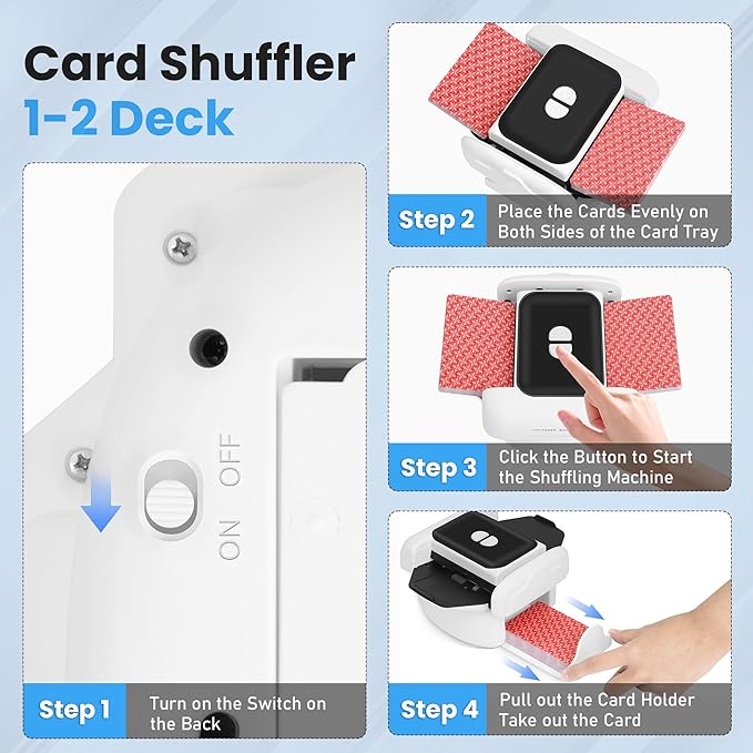 Neasyth Automatic Card Shuffler for 1-2 Decks, Playing Cards Shuffler Machine Rechargeable Portable Compatible with Phase 10, Skip-Bo, Skyjo for Home Party Card Games