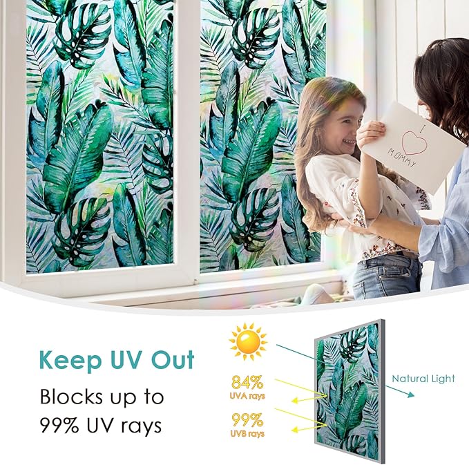 DKTIE Nature Pattern Rainbow Window Film Decorative Stained Glass Window Film Static Cling Films Easy Apply Removable Comes with Tools (U560-rainbow, 17.7" x 118.1")