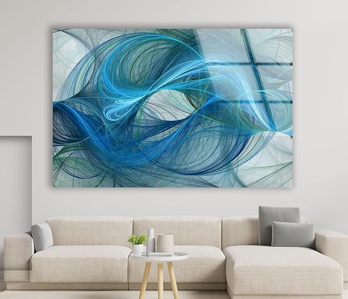 My Photostation.com 20Wx14H'' Blue Energy Abstract Wall Art – Fluid Motion Glass PrintTempered Glass Printing Wall Decor Large Wall Art Wall Hangings