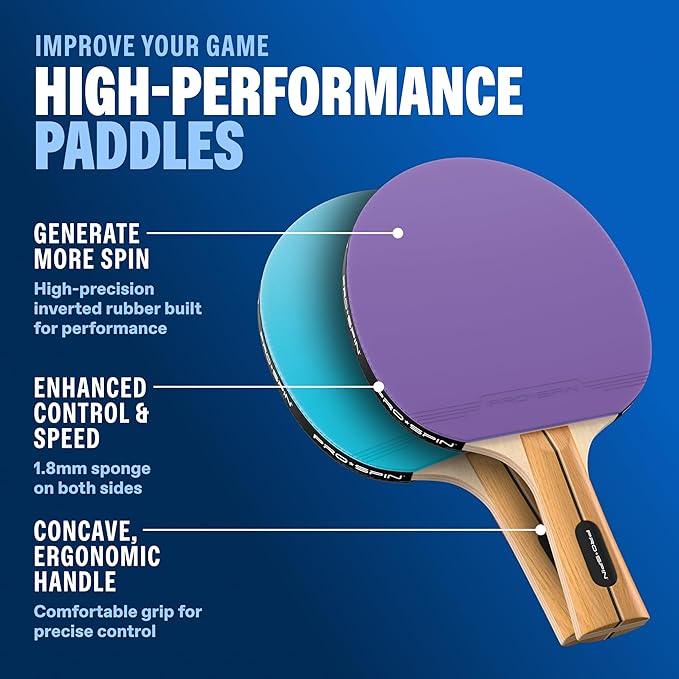 PRO SPIN All-in-One Ping Pong Set - Retractable Ping Pong Net for Any Table (72"), Ping Pong Paddles and Balls, Storage Case - Portable Table Tennis Family Games, Gifts for Boys & Girls