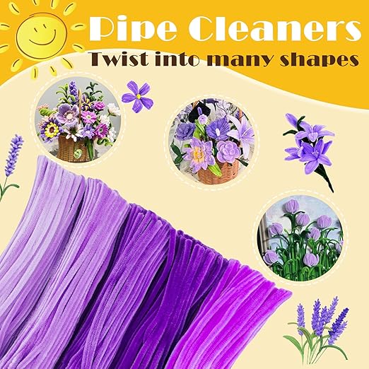 500PCS Pipe Cleaners Craft - Purple Pipe Cleaners Craft Bulk Supplies, Chenille Stems for Kids and Adults DIY Arts Crafts Project