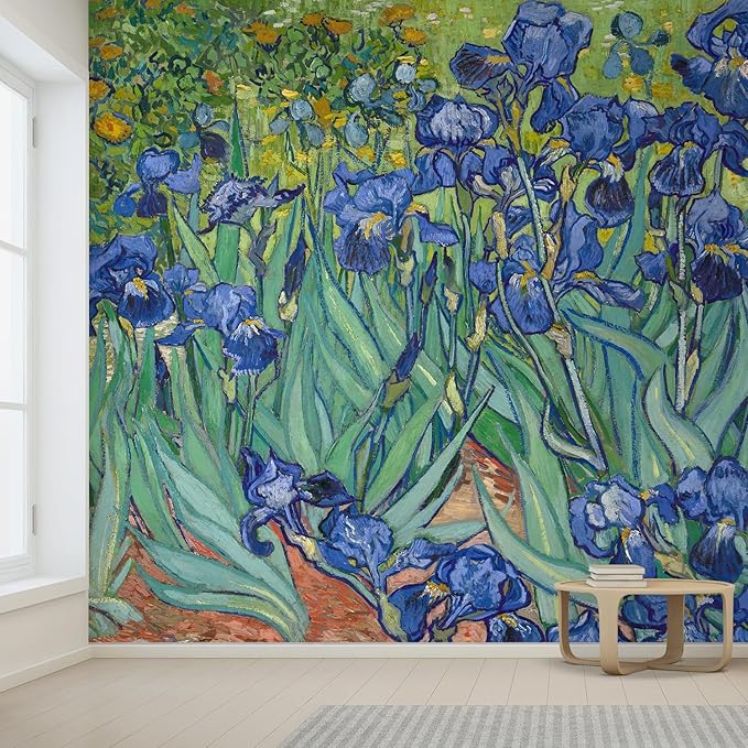 wall26 Wall Sticker/Wall Mural Irises by Vincent Van Gogh Dutch Impressionism, Not Peel and Stick, Non-Woven Wallpaper Decorative for Bedroom, Living Room, Office - 120x168 inches