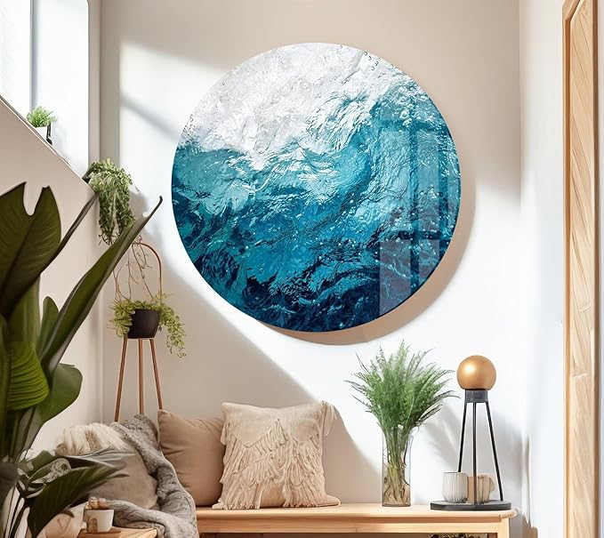 My Photostation.com 20Wx14H'' Blue Waves Abstract Glass Wall ArtTempered Glass Printing Wall Decor Large Wall Art Wall Hangings