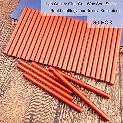 Wax Seal Stick, Ioggtser 30 PCS New Wine Red Mini Glue Gun Wax Seal Stick for Wax Seal Stamp, Sealing Wax Sticks for Wedding Invitations, Cards, Envelopes