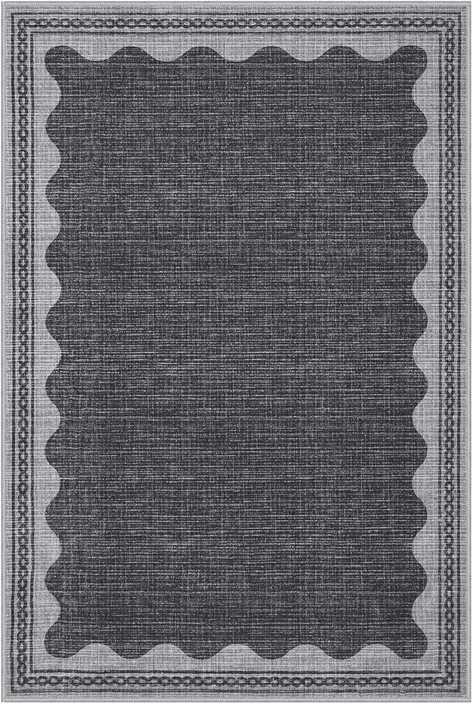 Scalloped Rug 2x3 Rugs for Entryway, Solid Grey Rug Small Area Rug Non Slip Scalloped Bath Mat, Washable Rugs Front Door Mat Indoor Entrance,Soft Girls Nursery Dorm Carpet for Bedroom Kitchen