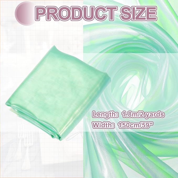MECCANIXITY Iridescent Sheer Organza Fabric, 2 Yards x 59 Inches Solid Laser Holographic Shiny Fabric Organza Cloth for Wedding, Curtains, Costume, Photo Background, Green