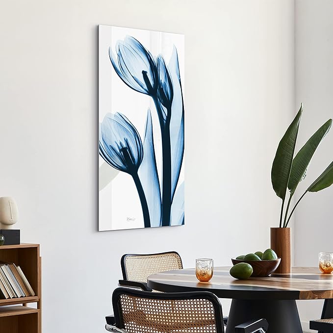Empire Art Direct Frameless Tempered Glass Wall Art, Decorative Panel, Flower Wall Decor, Ready to Hang, 24" x 48", Two Blue Tulips