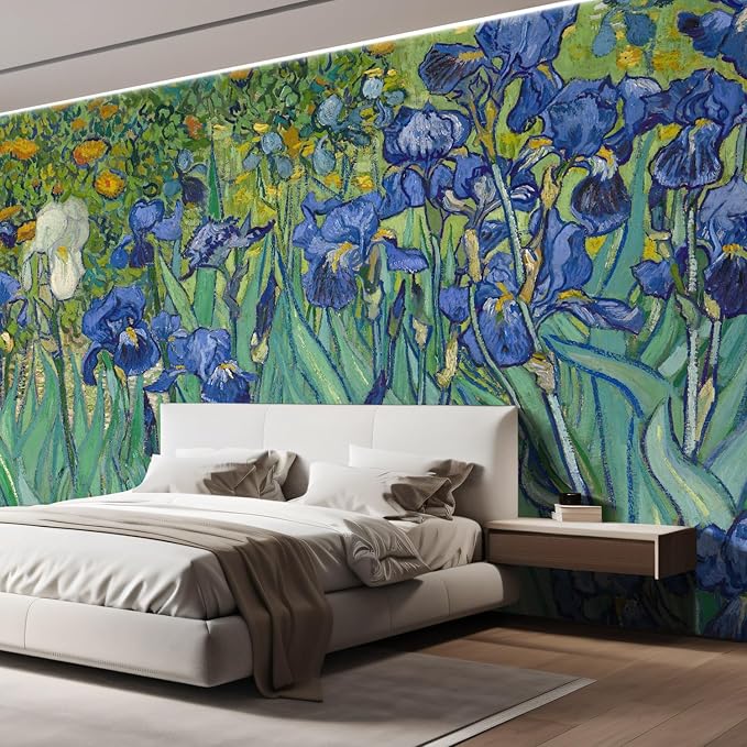wall26 Wall Sticker/Wall Mural Irises by Vincent Van Gogh Dutch Impressionism, Not Peel and Stick, Non-Woven Wallpaper Decorative for Bedroom, Living Room, Office - 108x144 inches