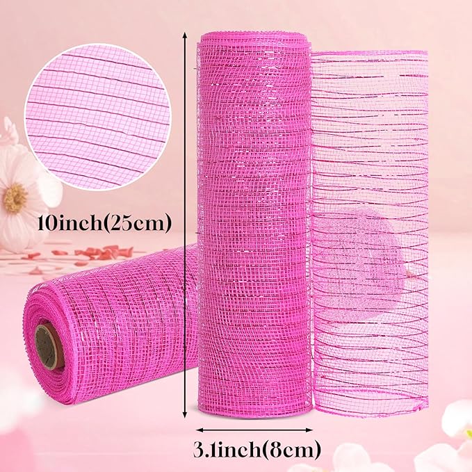 2 Rolls Mesh Ribbon for Wreaths 10 Inch x 30 Foot Wreath Mesh Rolls with Metallic Foil for Easter Christmas Party Wedding Home Decor DIY Craft Projects and Gift Wrapping (White/Gold)