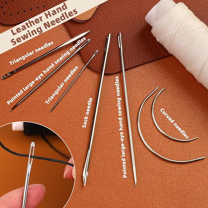 Ftyiwu Waxed Thread, Upholstery Needle and Thread 32 Yards with 7PCS Hand Sewing Needles for Home Upholstery Carpet Canvas Repair Leather Sewing(Light Gray)