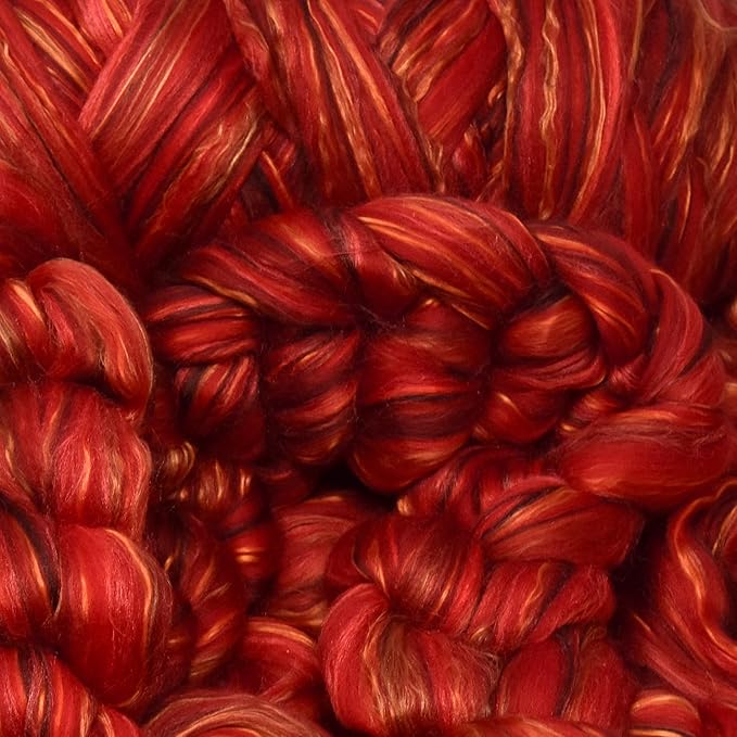 Merino Silk Luxe Tonal Designer Blend. Superfine Merino, Mulberry Silk, Tussah Silk. Top Roving for Spinning or Felting. Garnet Caress 1oz