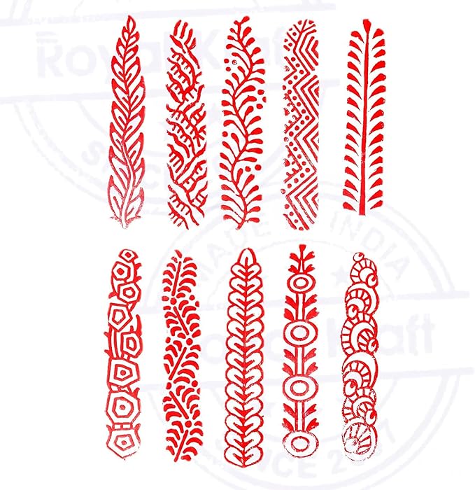 AnNafi® Mehendi Print Blocks| Border Pattern Wooden Stamps (Set of 10)| Fabric Wooden Stamps Border Pattern Printing Blocks| Designer Craft for Mehandi Textile Pottery Saree Border Canvas Painting |