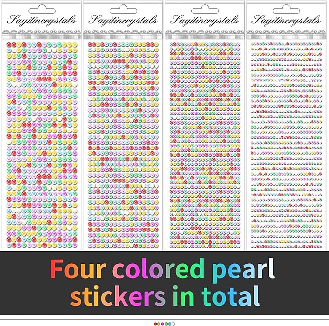 3090 Pcs 4 Sheets Pearl Rhinestone Stickers 3/4/5/6 mm Self Adhesive Craft Rhinestones Gems for Face Eyes Makeup Hair Body (Color_pearl-3/4/5/6mm)