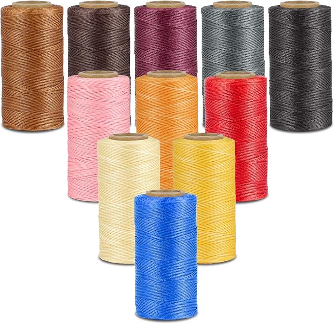 Flexzion Waxed Thread - 284 Yards (260 Meters) 0.8mm 150D Polyester Wax Thread for Leather Sewing, Bookbinding, Stitching, Repairing, Beading, & DIY Projects (Dark Blue)