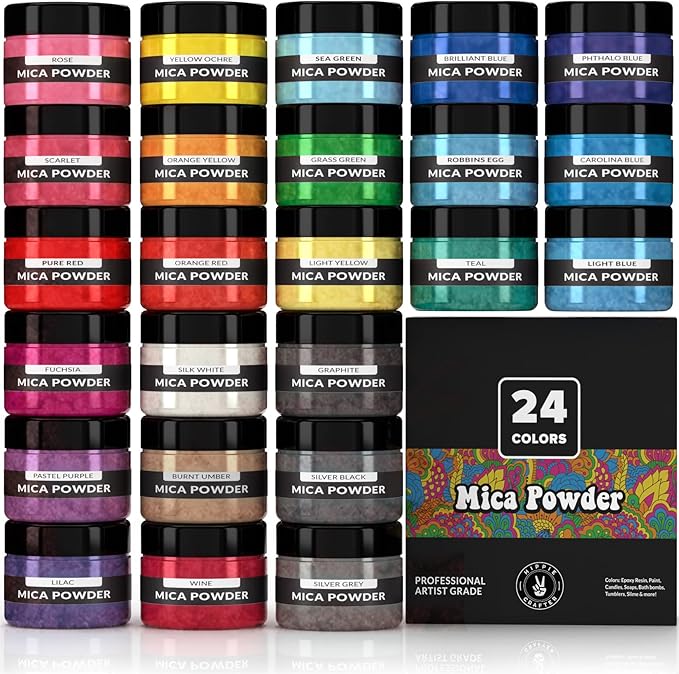 Pigment Powder for Epoxy Resin, 24 Colors, Mica Powder for Candle Dye, Bath Bomb Coloring, Soap Making, Resin Pigment, Metallic Pearl Soap Dye for Candle Making