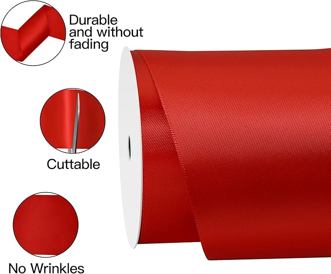 Red Satin Ribbon 4 Inch X 15 Yards Solid Color Double Faced Ribbons Perfect for Crafts Wedding Decor Bow Making Arts Sewing and More