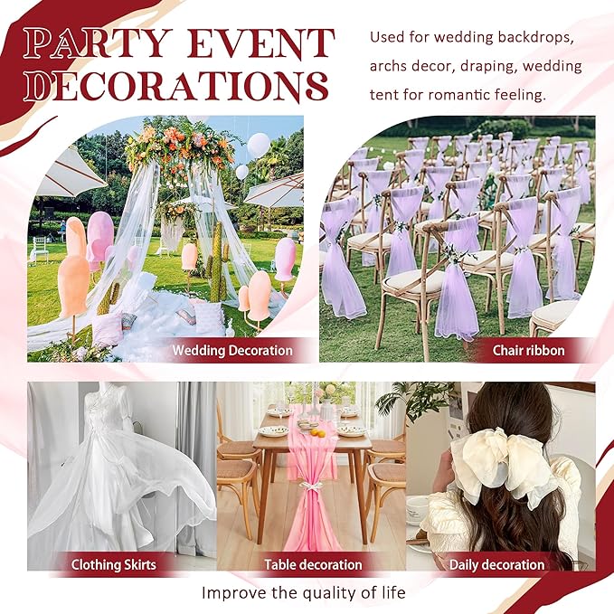 Horbaunal Burgundy Chiffon Fabric by The Yard, 5 Yard Continuous Sheer Fabric 59" Wide Soft Draping Fabric for Wedding Arch Draping Party Backdrop DIY Sewing
