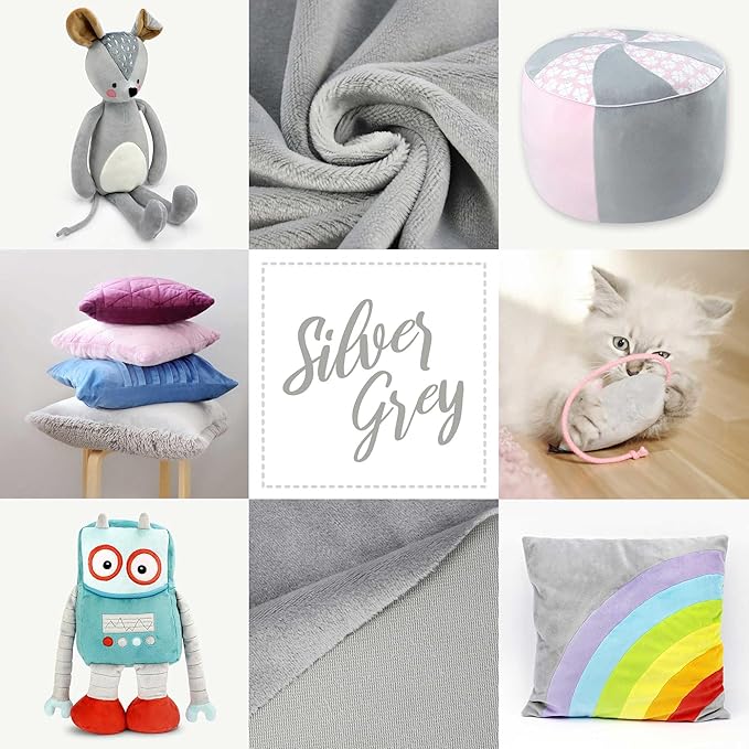 kullaloo Plush Fabric | Solid Silver Grey Minky Fabric for Sewing | Super Soft Cuddle Material | 39.5x29.5 | Plushies, Baby Blankets, Pillows, Dog Beds, Cat Beds, Beanie, Baby Accessories, Apparel