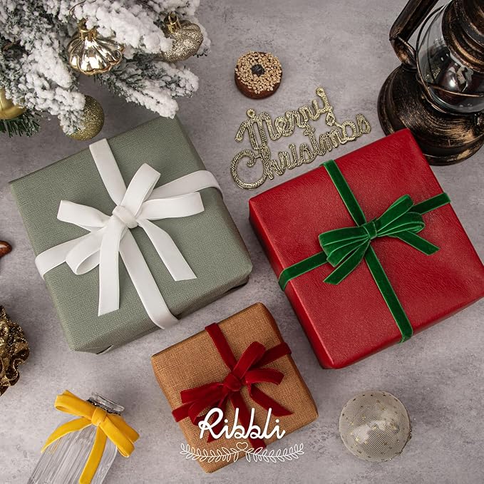 Ribbli Polyester Cream White Velvet Ribbon,3/8 Inches Continuous10-Yard Spool,Off White Christmas Ribbon for Gift Wrapping,Floral Bouquets, Home Decor