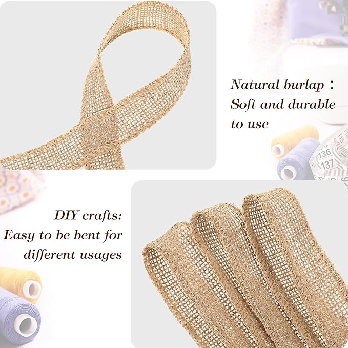 Chuangdi 20 Yard 6 Inches Burlap Ribbon Wide Jute Ribbon Natural Burlap Fabric Roll Wired Edge for Wreaths, Christmas Tree Decoration, Big Bow Crafts, Gift Wrapping, Wedding