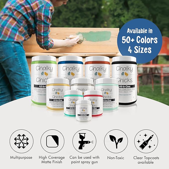 Chalky Chicks All-in-One Chalk Paint for Furniture or Cabinet - 32 Fl Oz - Matte Finish Denim (Navy Blue) for Metal, Wood Furniture Paint - No Sanding All-in-One for Home Decor & Crafts, USA Made
