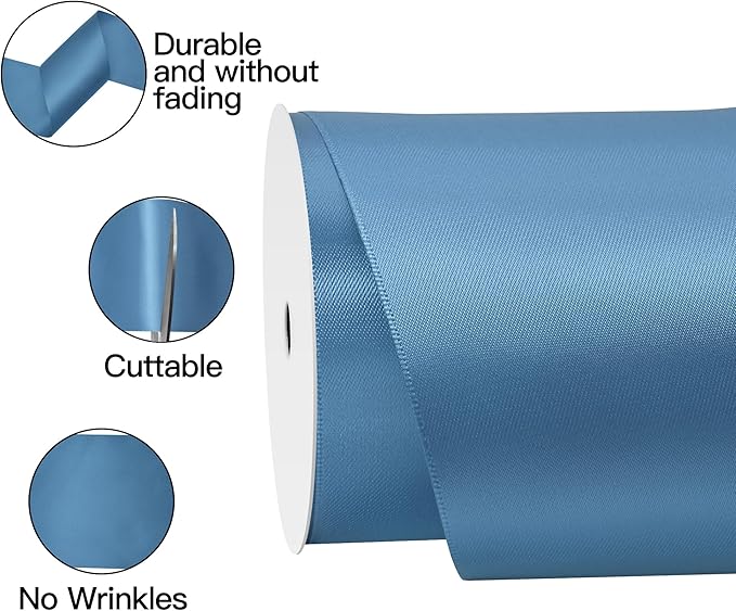 Blue Smoke Satin Ribbon 4 Inch X 15 Yards Solid Color Double Faced Ribbons Perfect for Crafts Wedding Decor Bow Making Arts Sewing and More