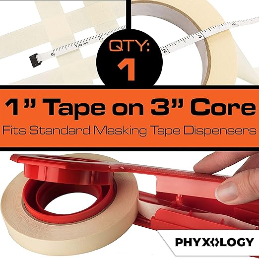 No-Residue 1 in, 60 Yd Masking Tape 1 Pk. Easy-Tear Pro-Grade Removable Painters Tape Great for Home Office or Commercial Contractor Use. Clean, Drip-Free Painting with Durable Wide Crepe Paper Rolls
