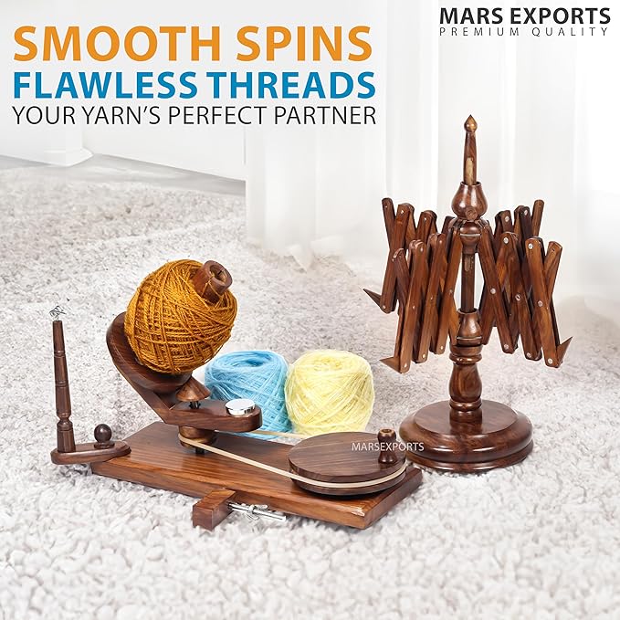 Mars Exports HandCrafty Wooden Swift for Knitting & Crochet Hooks – Hand Operated Large Ball Winder (Rosewood)