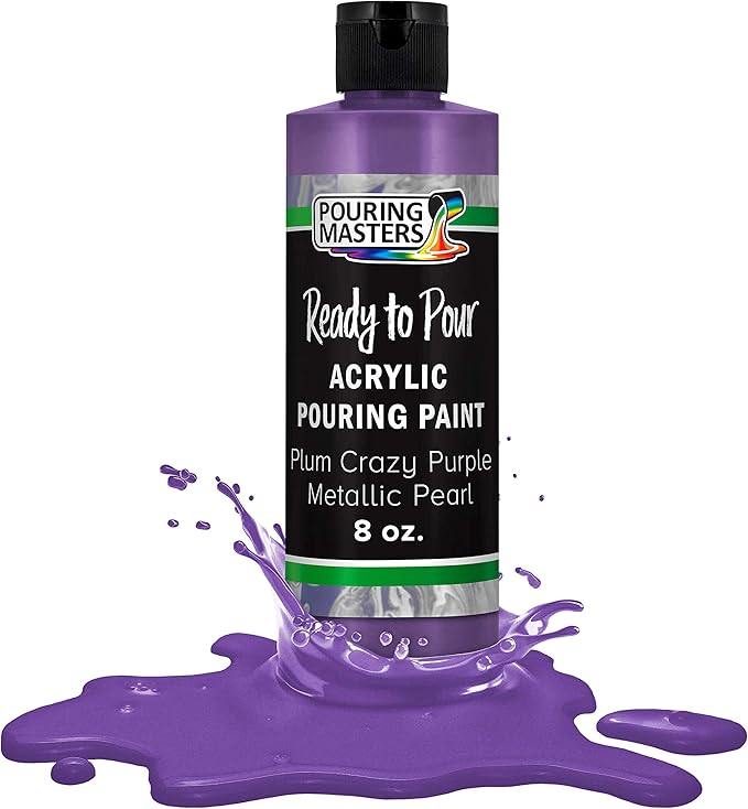 Pouring Masters Plum Crazy Purple Metallic Pearl Ready to Pour Acrylic Pouring Paint - Premium 8-Ounce Pre-Mixed Fluid Acrylic Paint - Fluid Art Supplies for Canvas, Wood, Paper, Tile & Rocks