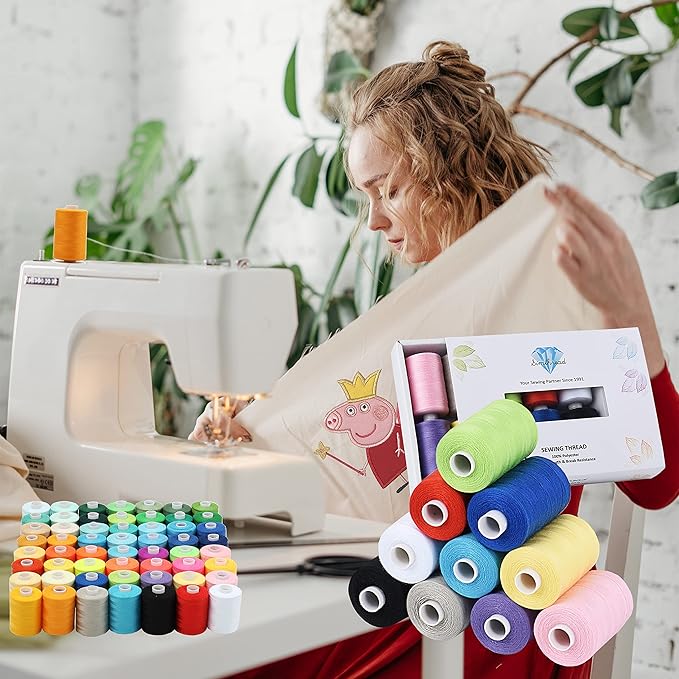 Simthread All Purpose Sewing Thread, 24 Spool 1000 Yards Polyester Thread for Sewing, Handy Polyester Sewing Threads for Sewing Machine - 24 Colors