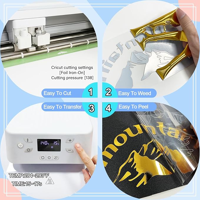 ROFISUESheet MetallicFoil HeatTransferVinyl olographic Silver, 12Inch*6Ft BundleChrome HTV VibrantColors for Stunning T-Shirt DesignsPerfect forDIY (olographic Silver, 12Inch*6Ft)