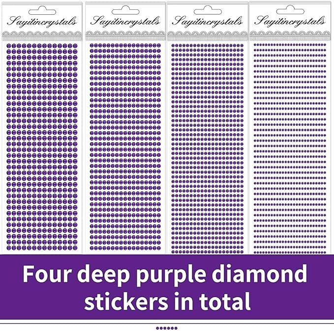3090 Pcs 4 Sheets Rhinestone Stickers 3/4/5/6 mm Self Adhesive Craft Rhinestones Gems for Face Eyes Makeup Hair Body (Darkpurple-3/4/5/6mm)