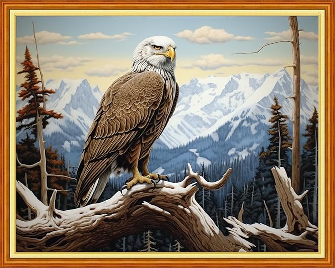 Joyhoor Cross Stitch Kits for Beginners Stamped Cross-Stitch Supplies Needlework preprint Embroidery Kits for Adults DIY Needlepoint Kits Embroidery Patterns 11CT-Owl Mountain and River 16x20 inchs