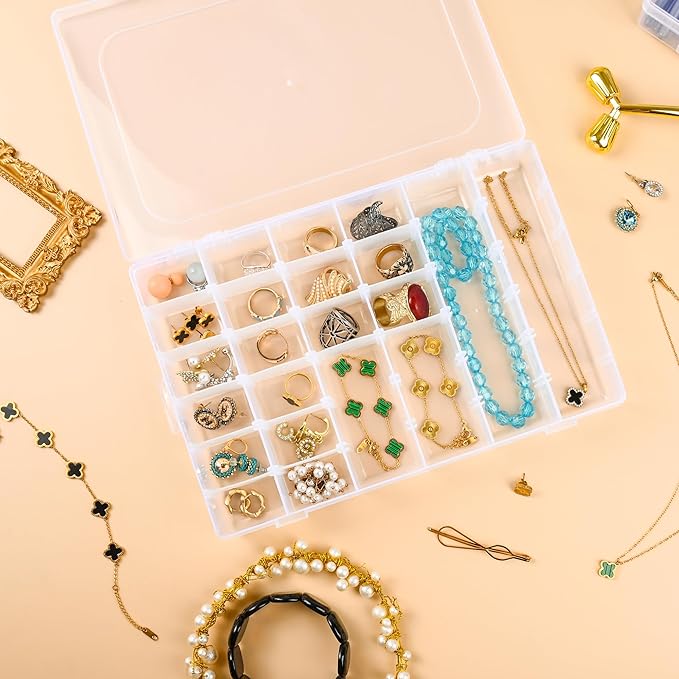 Plastic Organizer Container Box,36 Large Grids Clear Plastic Bead Organizer with Adjustable Dividers Craft Organizers Box for Bead,Jewelry,DIY Crafts,Art,Small Items Storage (Clear-1pack-36 Grids)