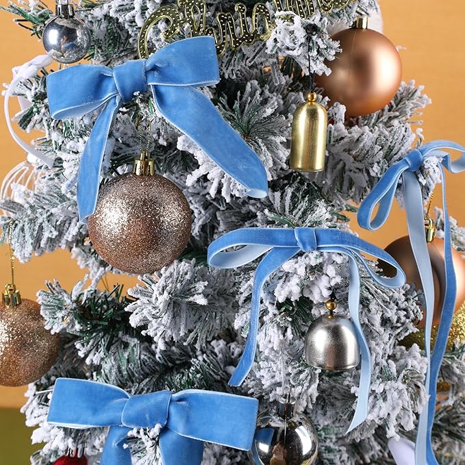 LaRibbons Thin Velvet Ribbon 3/8 Inch x 25 Yards, Dusty Blue Velvet Ribbon for Christmas Tree, Gift Wrapping, Wreath Bow, Outdoor Decoration
