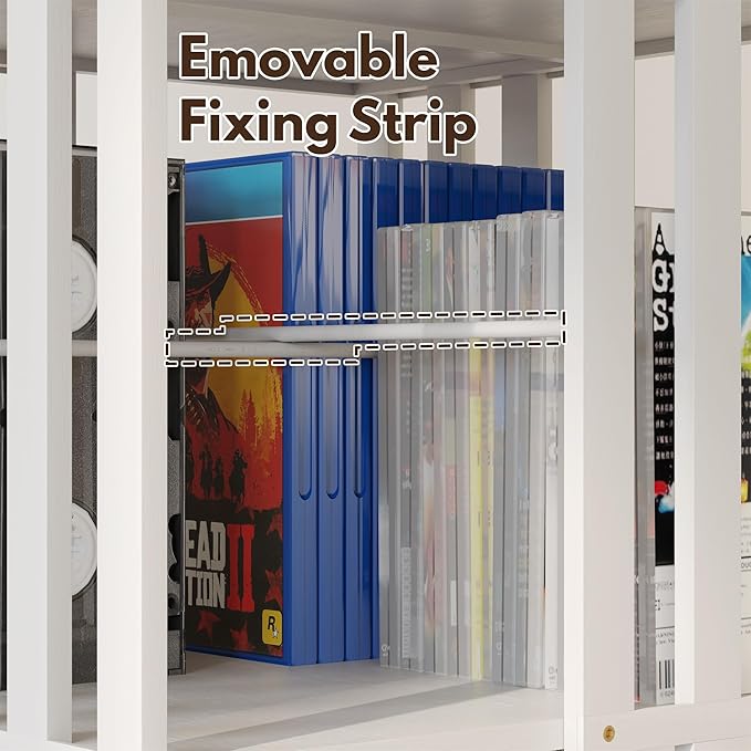 XIMN 360° Rotating Bamboo CD/DVD Shelf - 6-Tier Space-Saving Media Storage Cabinet for Movies, Organizer with Super Compact Design (White, 4 Tier)