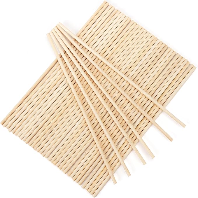 50Pcs Wooden Dowel Rods 1/4 x 12 Inch Wood Sticks for Crafts, Precut Wooden Rod Sticks Natural Wood Dowels for Craft and DIY Projects, Cake Dowels Hardwood Craft Dowel Rods