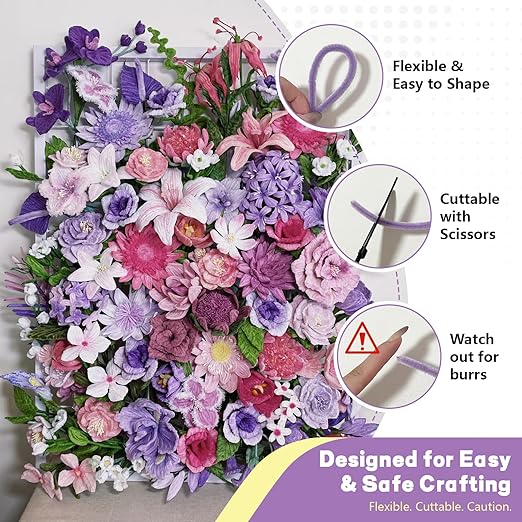 Pipe Cleaners Craft 500PCS 5 Colors Purple Pipe Cleaners Bulk 30CM Limpia Pipas para Manualidades Fuzzy Wire Chenille Stems for Arts Crafts and Creative DIY Projects Decorations