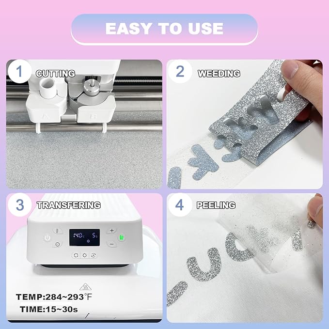Glitter HTV Heat Transfer Vinyl Rolls are Made from Materials. The Glitter Gives a Luxurious Look and ensures Durability for Your Shirt designsStand Out from The Crowd with