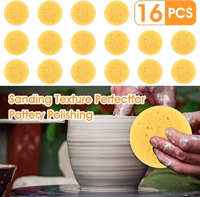 16 PCS Round Kitchen Cleaning Sponge Pottery Sponges Ymapinc 2.75 Inch Yellow Elasticity Pottery Sponges for Artist Paint Kitchen Shoes Leather Care Painting Face Art Crafts Household