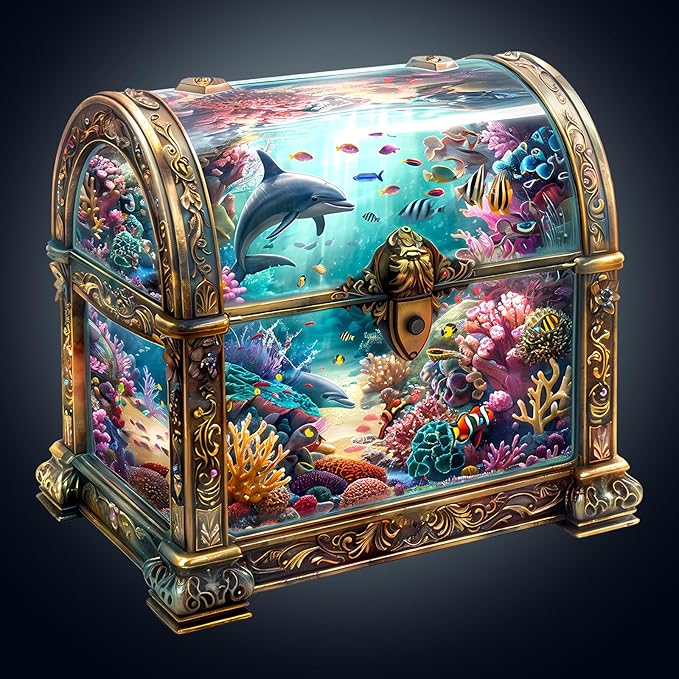 Wooden Puzzles for Adults, Treasure Chest Ocean Wooden Jigsaw Puzzle Fish 430 PCS Unique Shape Wood Puzzles Adult 3D Visual Effect Birthday Gifts for Puzzle Lovers Family Games (XL-17.3 * 16.7in)