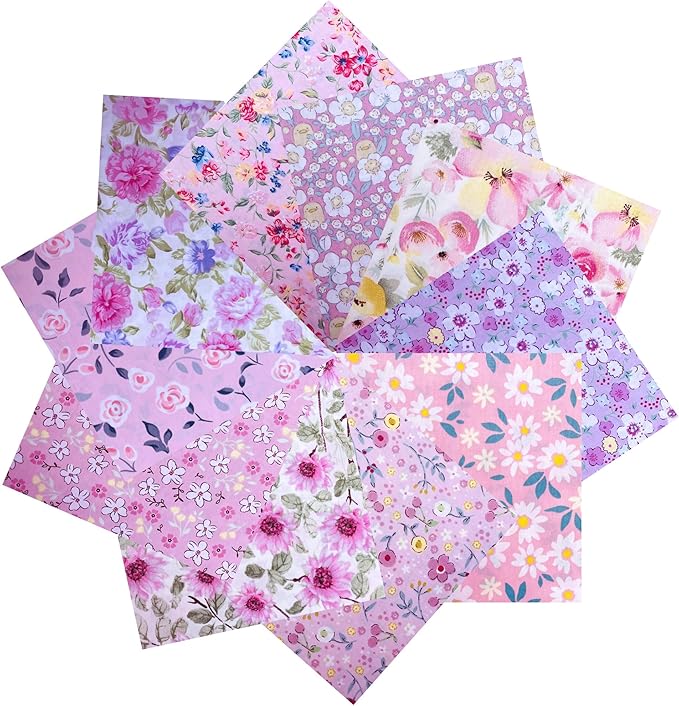 HANPATQUI 50PCS 8 x 8 inch Pink Printed 100% Cotton Fat Quarters Fabric for Sewing and Quilting Bundles Precut Fabric Square for DIY Craft Patchwork