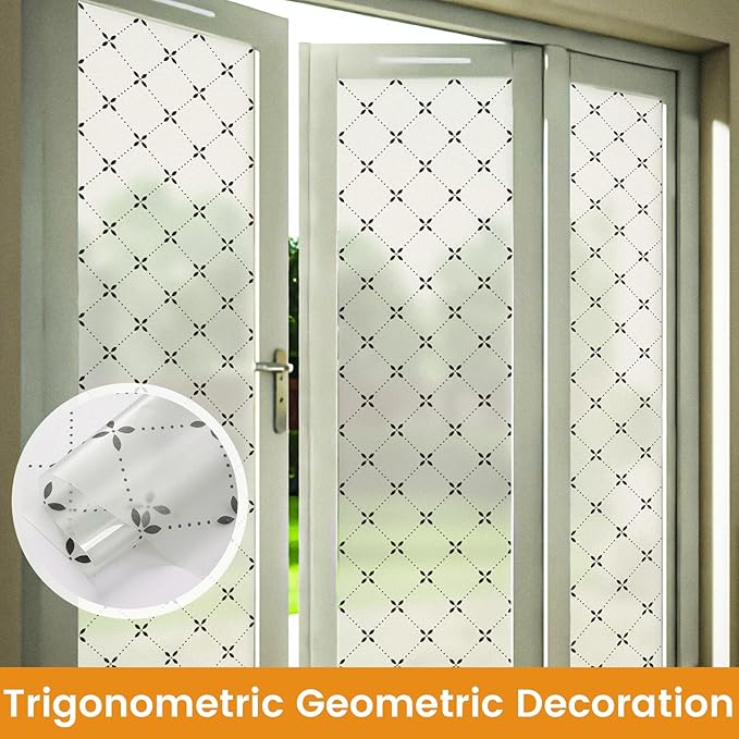 DKTIE Geometric Art Stained Glass Window Film Bathroom Window Privacy Film Frosted Glass Static Clings Non Adhesive with Installation Tools, Modern Home Improvement Style (S119, 17.7'' x 118.1'')