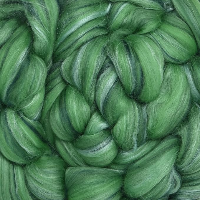 Merino Silk Luxe Tonal Designer Blend. Superfine Merino, Mulberry Silk, Tussah Silk. Top Roving for Spinning or Felting. Velvet Moss 4oz