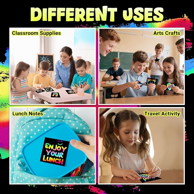 ZMLM 165 Rainbow Scratch Paper Art Crafts Mini Notes Stocking Stuffers for Kids Gifts 4 5 6 7 8 9 10 Years Old Girls Boys Students Teens Classroom Prizes School Supplies Birthday Party Toy Activity
