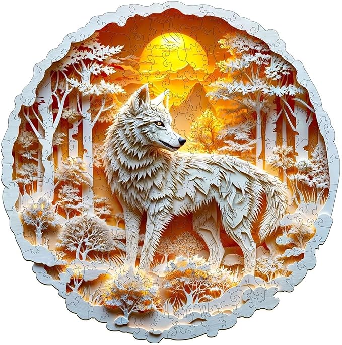 Wooden Puzzles for Adults, 3D Wolf Wooden Puzzles 290 Pieces, Unique Animal Shaped Wood Challenging Jigsaw Puzzles Gifts for Adults, 13.4x13.4in