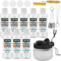 X ARTY HUB Airbrush Cleaning Kit - 8 * 4.05 fl oz / 120 ml Airbrush Cleaner with Glass Cleaning Pot, Easily Handle Water-Based and Acrylic Paints, for Airbrushes & Other Artistic Tools
